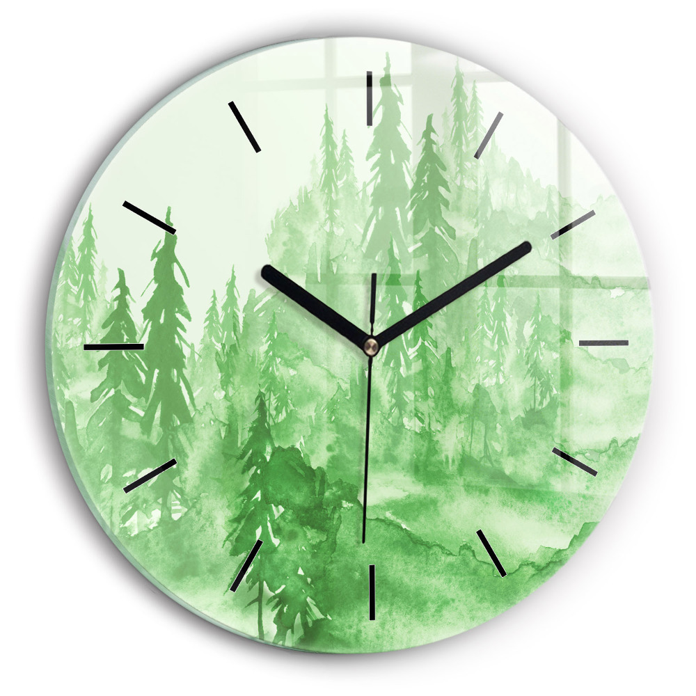 Peinture d'une forêt verte Horloge ronde murale