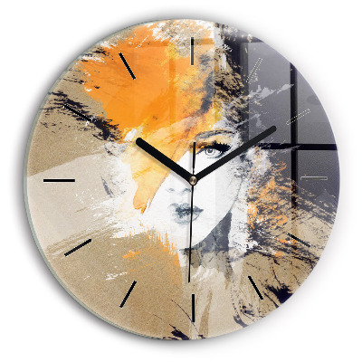 Portrait de femme abstrait Horloge ronde en verre