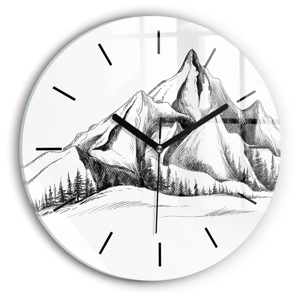 Montagnes dessinées Horloge ronde
