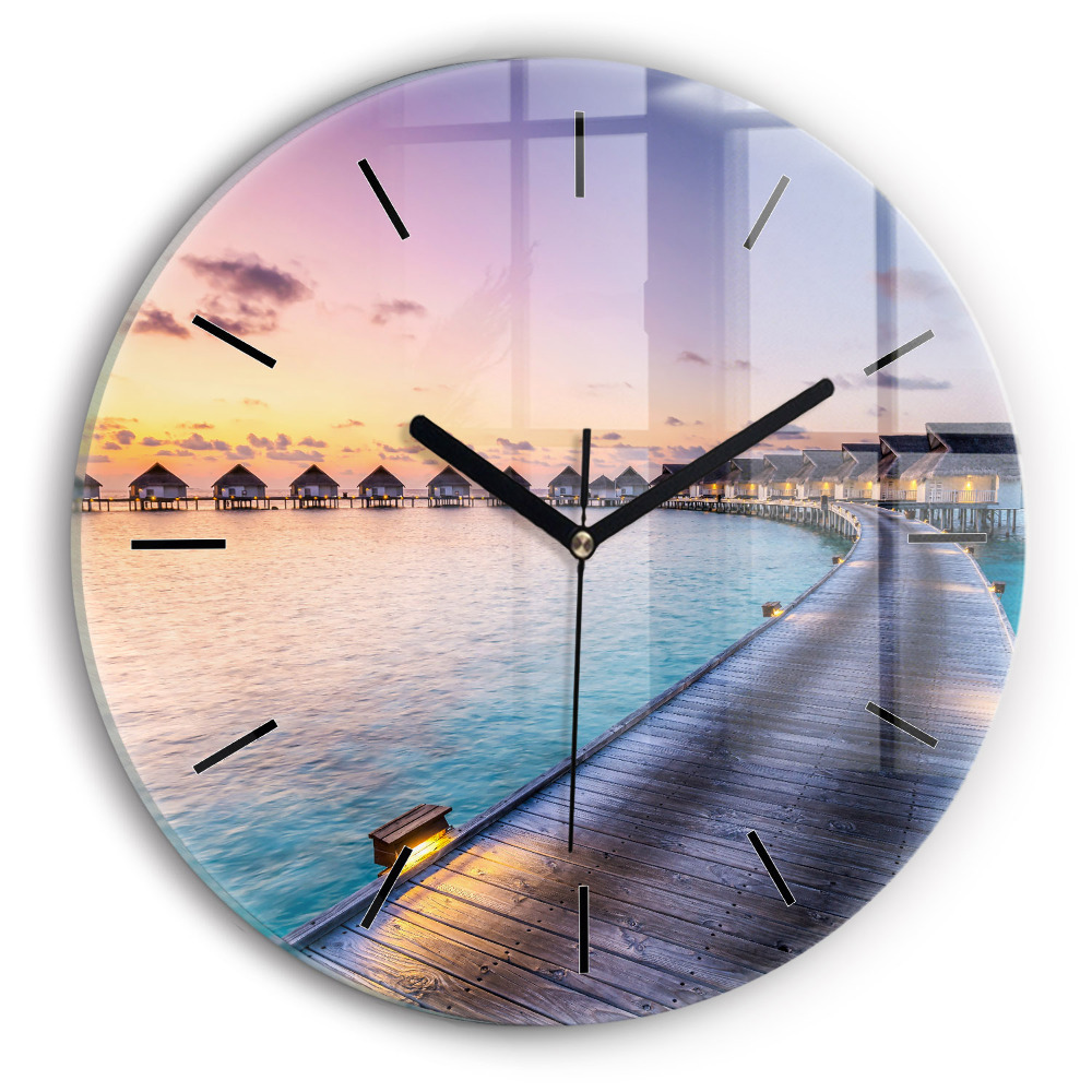 Coucher de soleil aux Maldives Horloge ronde