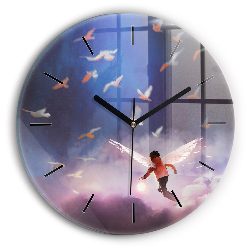 Garçon avec des ailes Pendule murale ronde