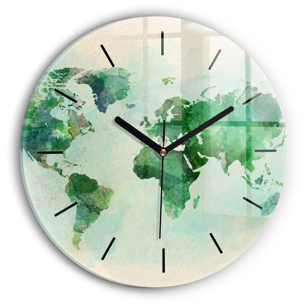 Aquarelle carte du monde Horloge ronde murale