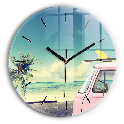 Voiture avec planche de surf Horloge ronde murale
