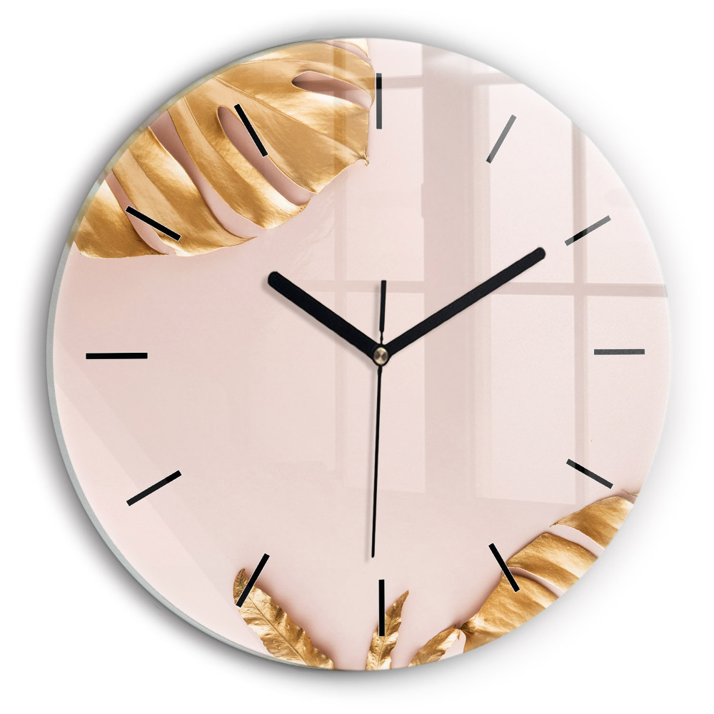Feuilles tropicales dorées Horloge ronde murale