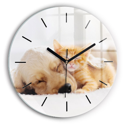 Chat et chien endormis Horloge ronde murale