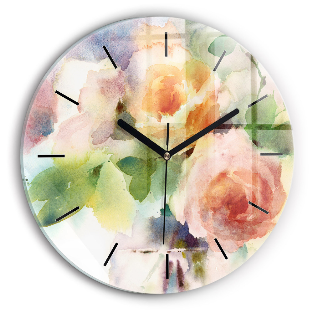 Roses dans un vase aquarelle Horloge ronde