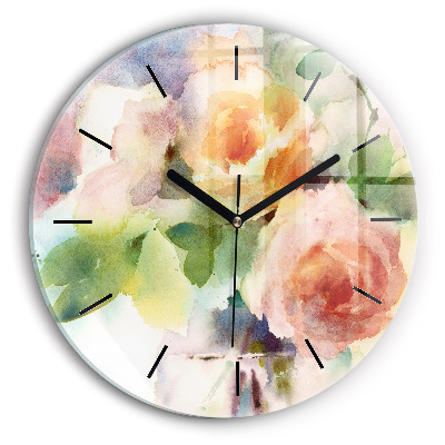 Roses dans un vase aquarelle Horloge ronde