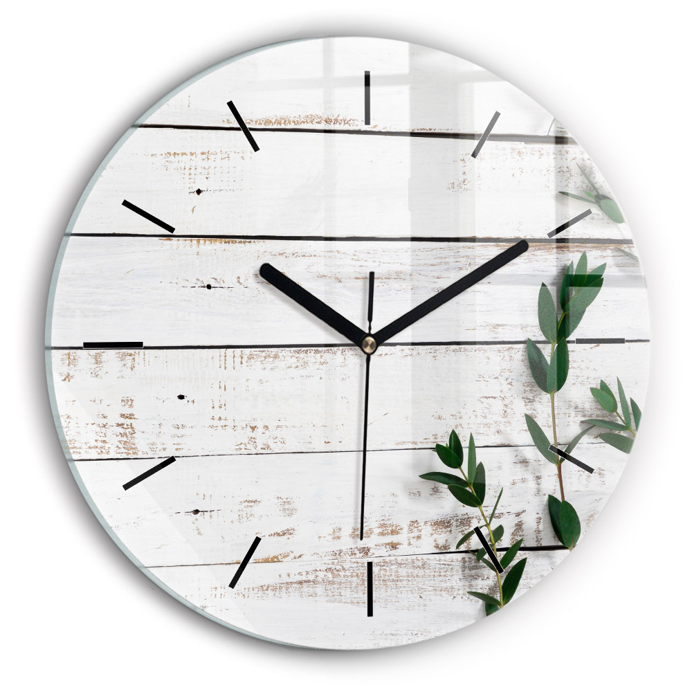 Planches en bois clair Horloge ronde en verre