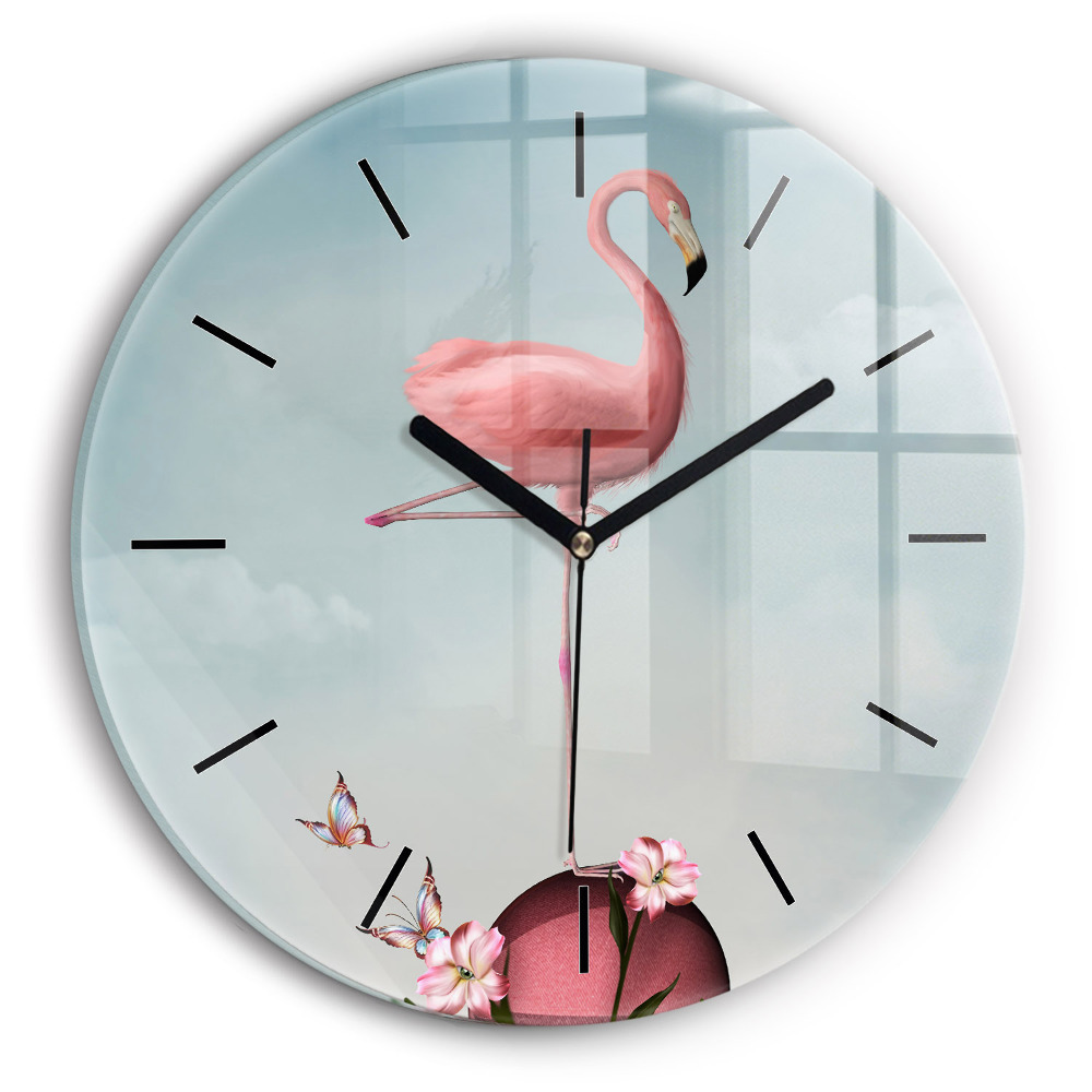 Flamant surréaliste Horloge ronde en verre