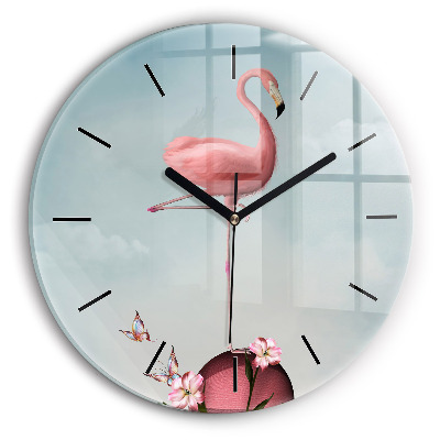 Flamant surréaliste Horloge ronde en verre