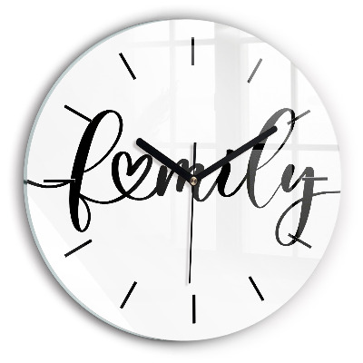 Inscription familiale et cœur Horloge ronde en verre