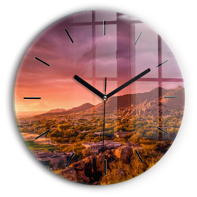 Coucher de soleil à North Scottsdale Horloge ronde murale