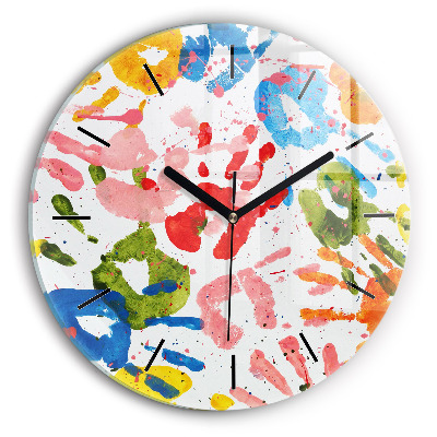 Empreintes de mains d'enfants Horloge ronde en verre