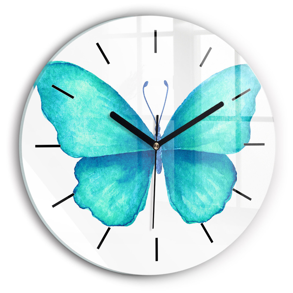 Papillon d'été turquoise Horloge ronde