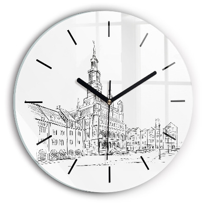 Croquis de la vieille ville de Poznań Horloge ronde en verre
