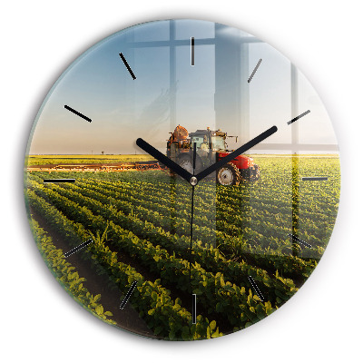 Tracteur dans un champ agricole Horloge ronde murale