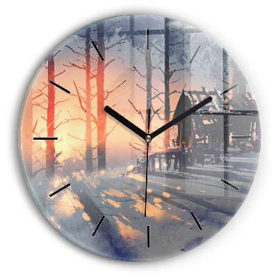Paysage hivernal d'arbres Horloge ronde