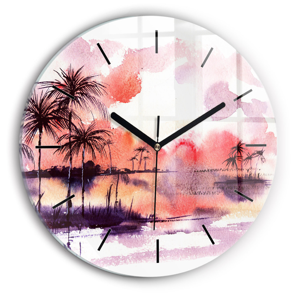 Paysage tropical Horloge ronde en verre