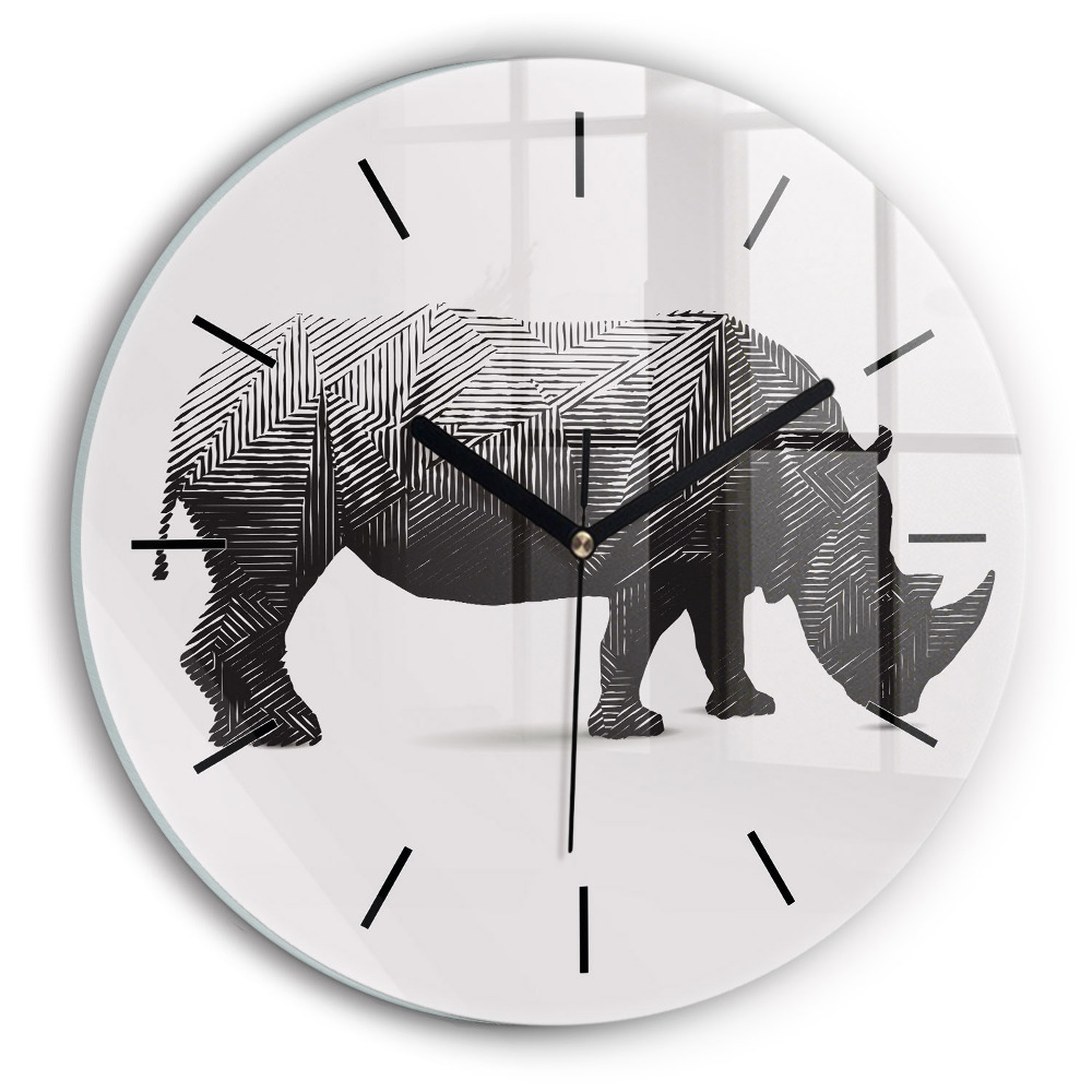 Rhinocéros - dessin au trait Horloge ronde