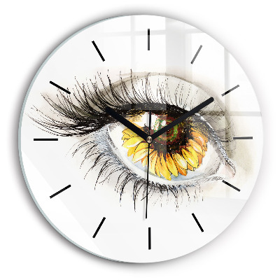 Tournesol dans l'oeil Horloge ronde en verre