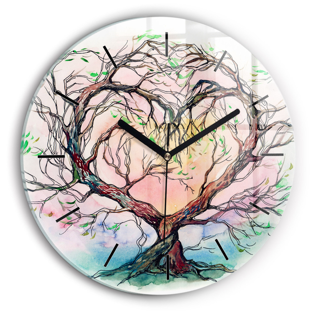Cœur d'arbre de la nature Horloge ronde en verre