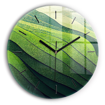 Champs verts abstraits Horloge ronde en verre