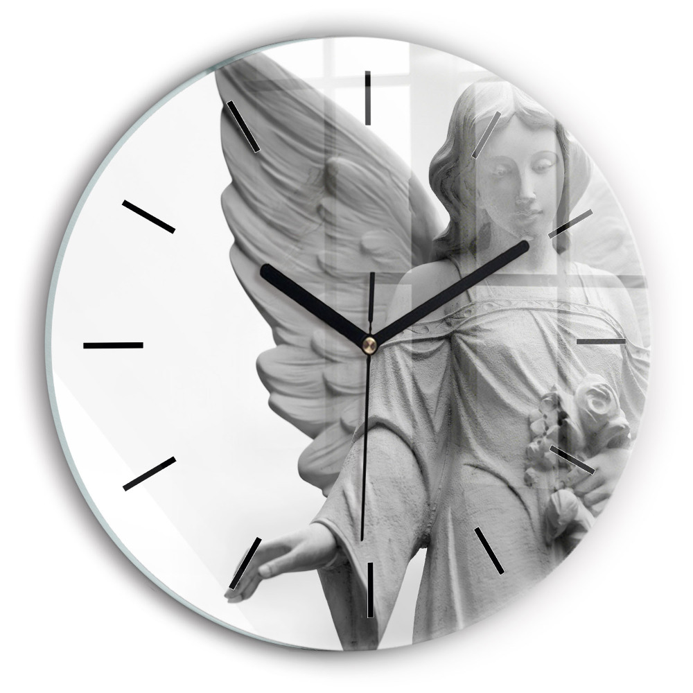 Sculpture d'un vieil ange Horloge ronde en verre