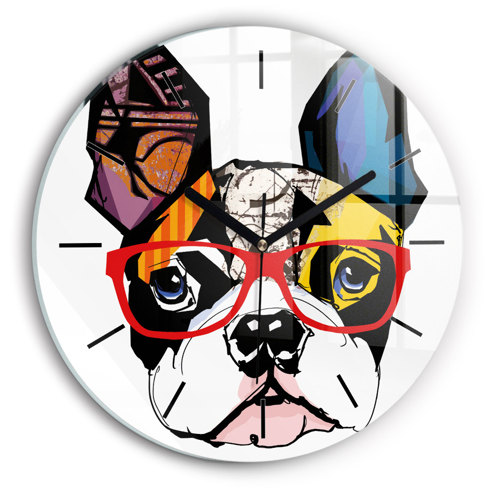Bouledogue français à lunettes Horloge ronde murale