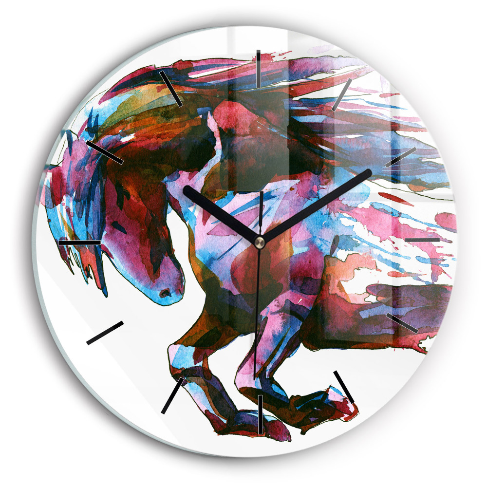 Cheval en fuite Horloge ronde en verre