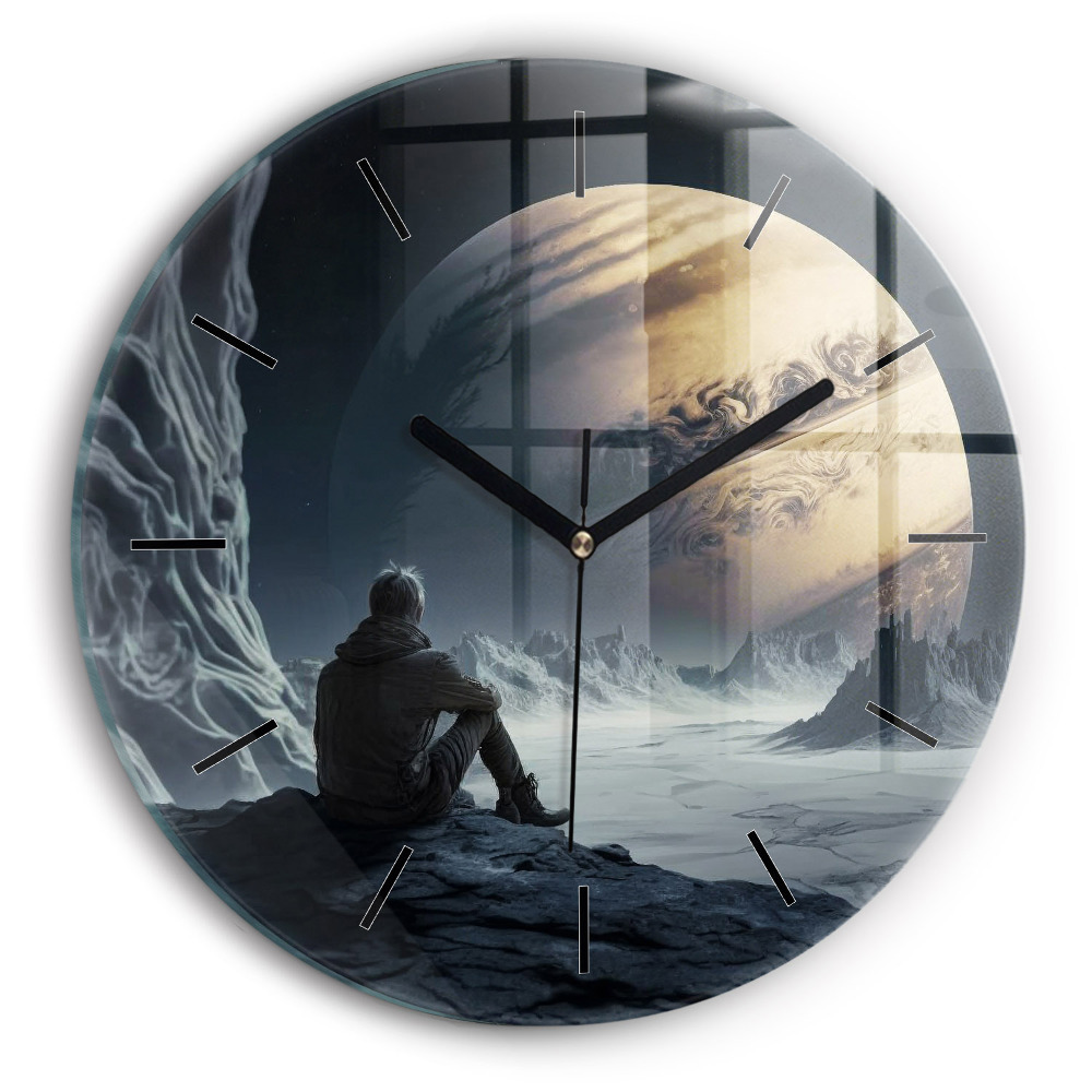 Homme sur fond de lune Horloge ronde