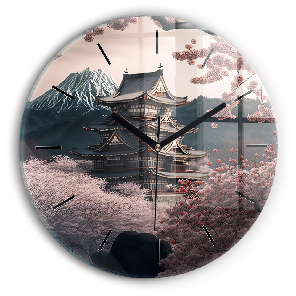 Tour et fleurs en Asie Horloge ronde murale