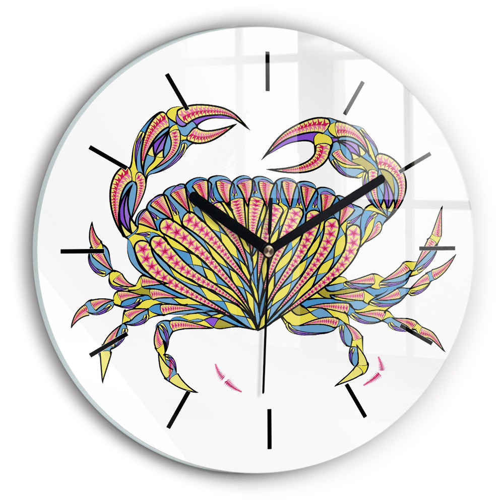 Crabe ethnique Horloge ronde en verre