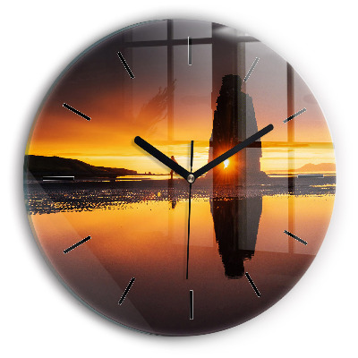 Coureur et coucher de soleil Horloge ronde