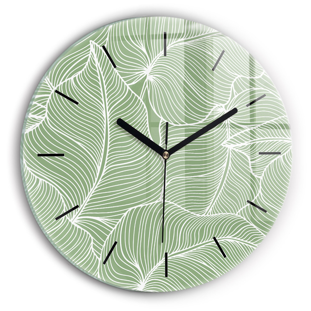 Motif de feuilles dans la nature Horloge ronde en verre