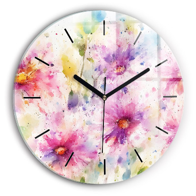 Fleurs peintes Horloge ronde murale