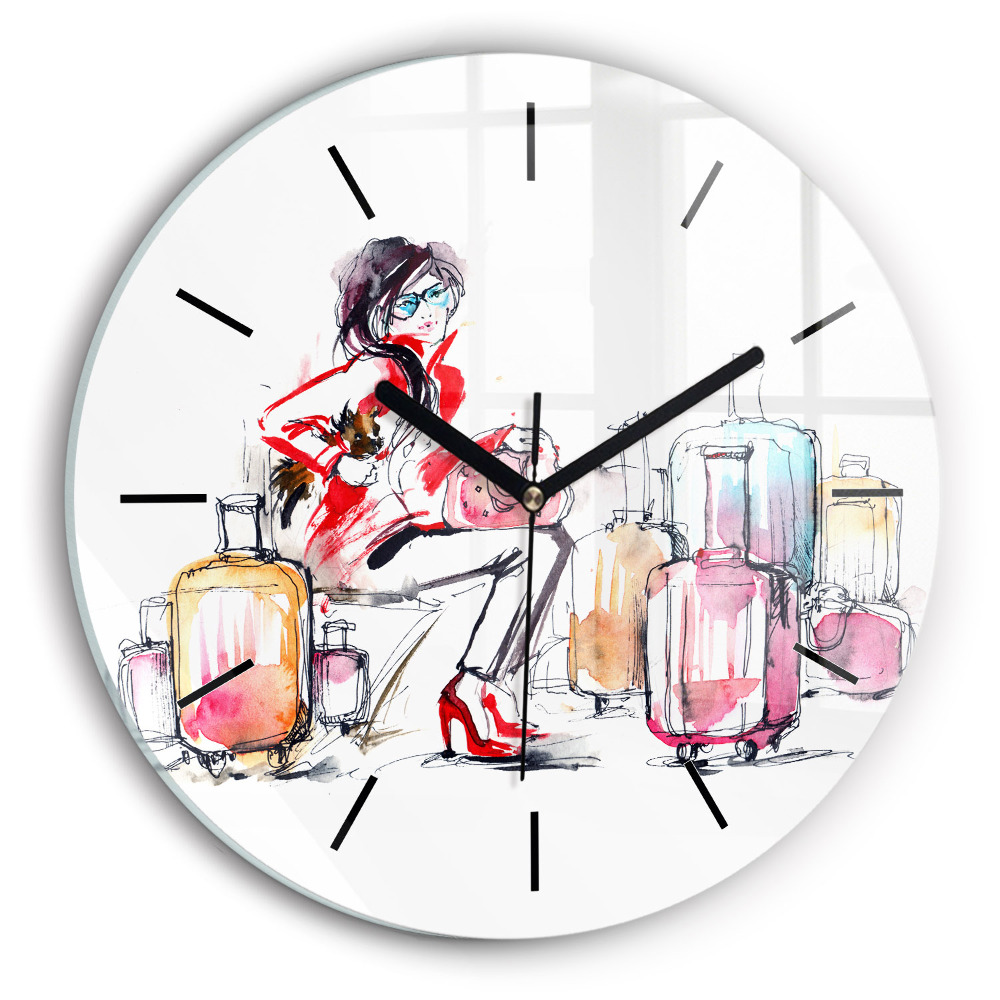 Femme avec valises Horloge ronde