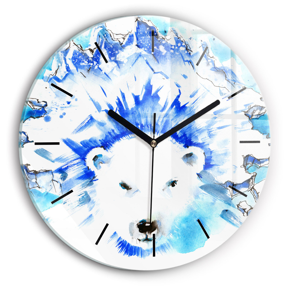 Ours sur fond de glace Pendule murale ronde