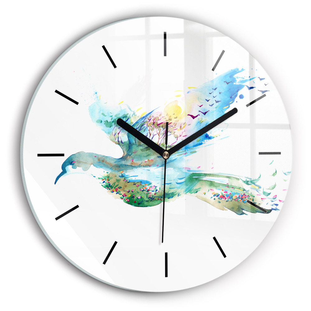 Abstraction d'un oiseau et d'un printemps Horloge ronde murale