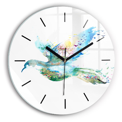 Abstraction d'un oiseau et d'un printemps Horloge ronde murale