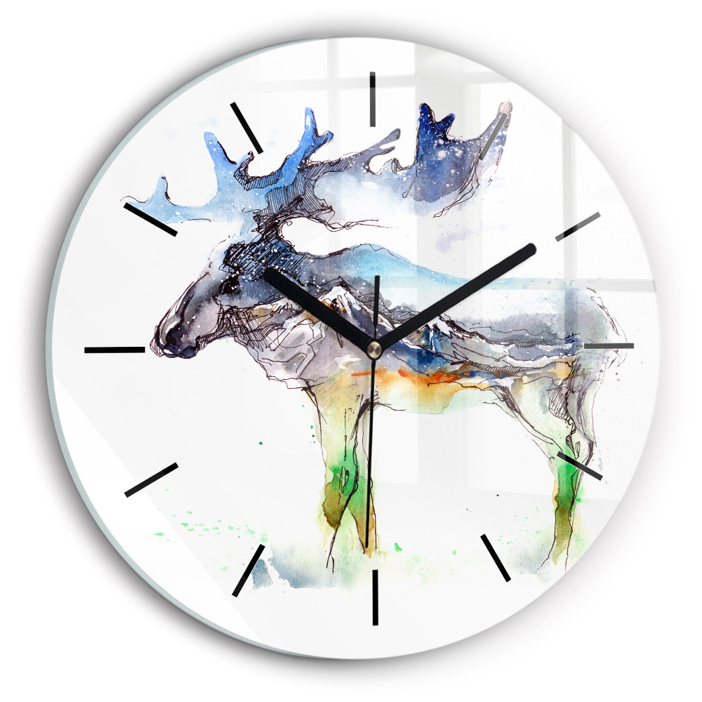 Orignal et paysage de montagne Horloge ronde