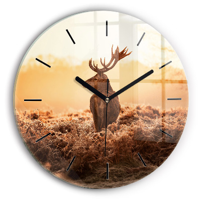 Cerf au lever du soleil Horloge ronde murale