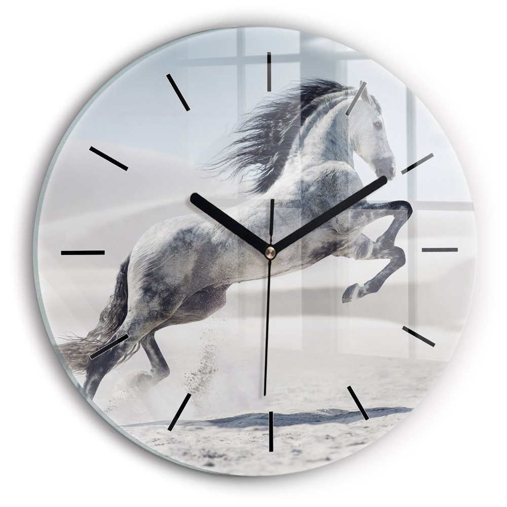 Cheval blanc au galop Horloge ronde murale