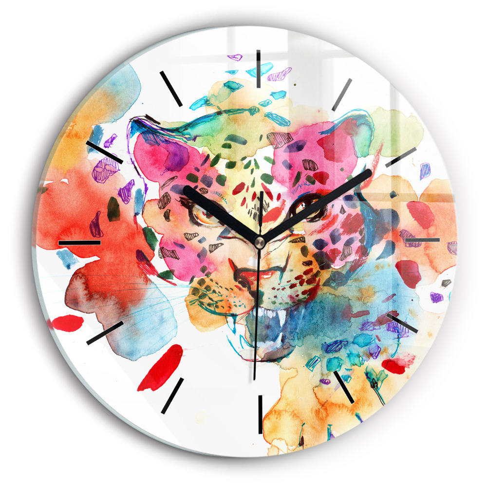 Chat sauvage abstrait Horloge ronde en verre