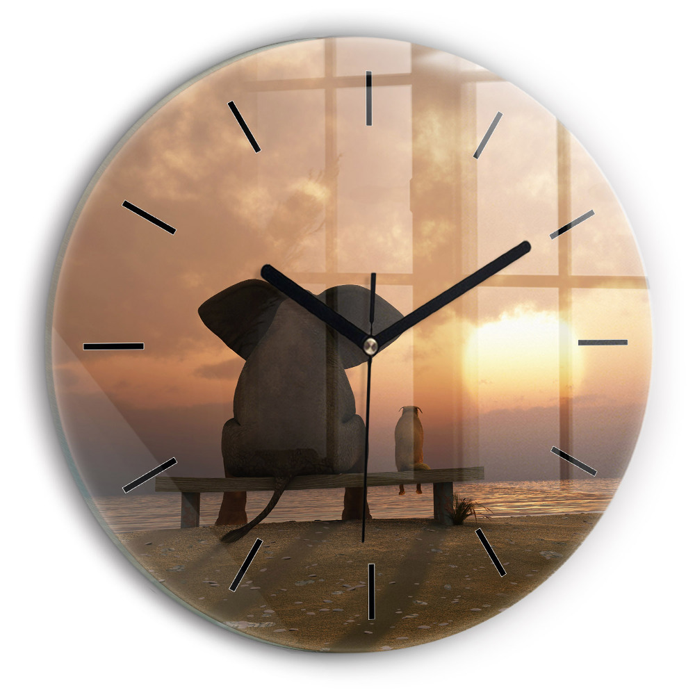 Animaux et coucher de soleil Horloge ronde murale