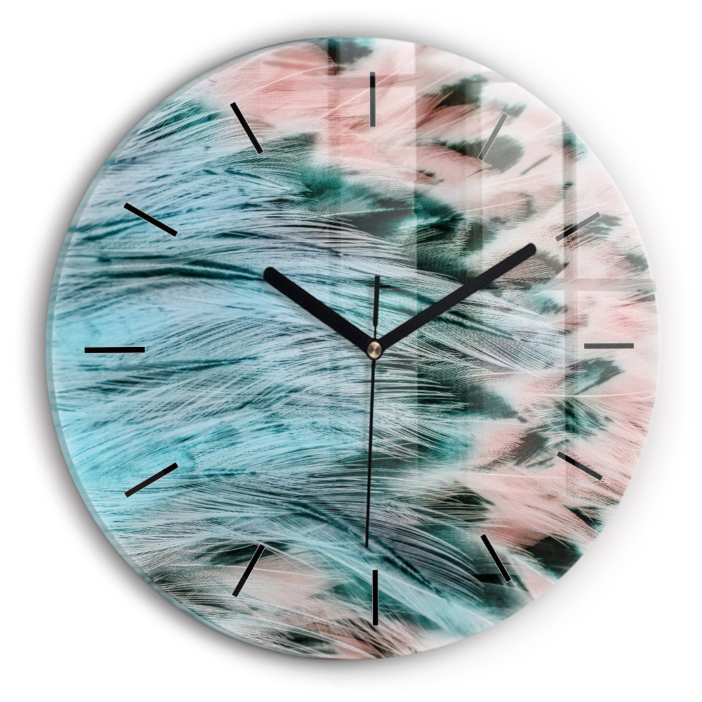 Plumes colorées Horloge ronde en verre