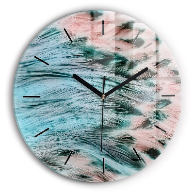 Plumes colorées Horloge ronde en verre