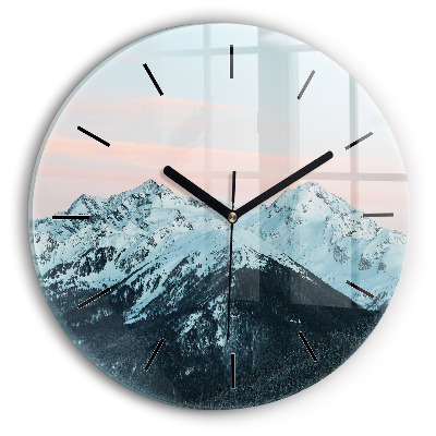 Chaîne de montagnes en hiver Horloge ronde en verre