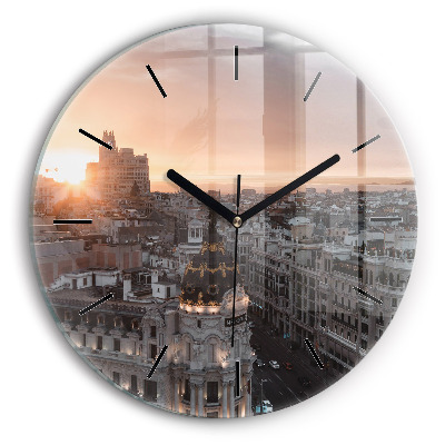 Villes au coucher du soleil Horloge ronde murale