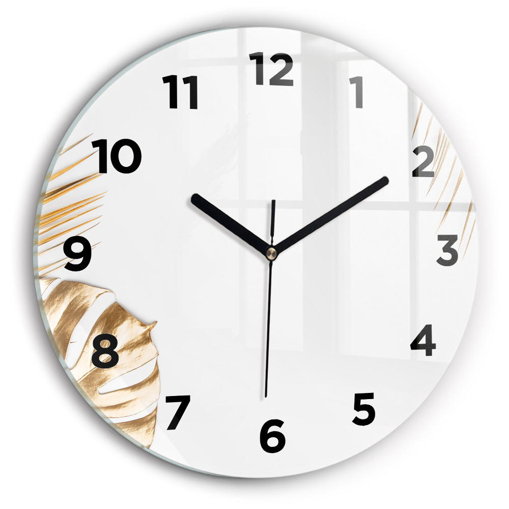 Horloge ronde en verre Feuilles tropicales