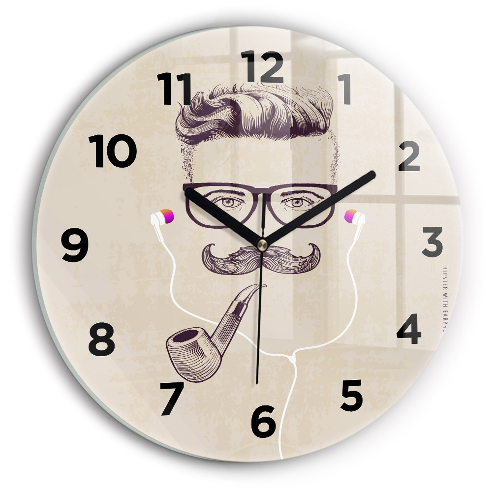 Horloge ronde en verre Homme avec une pipe